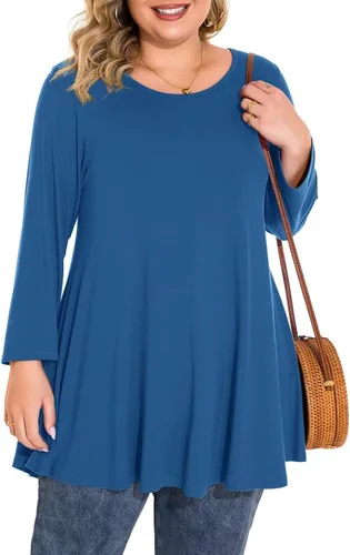 Vista 17 de BELAROI Blusas tipo túnica de manga 3/4 para mujer, talla grande, cómoda para usar con leggings, estilo casual 5-Winered
