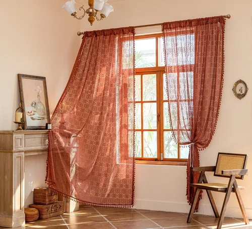 Vista 55 de YJ YANJUN - Cortinas de café boho, 24 pulgadas de largo, 2 paneles, cada una de 59" de ancho x 24" de largo, beige, con crochet, cortinas de cocina