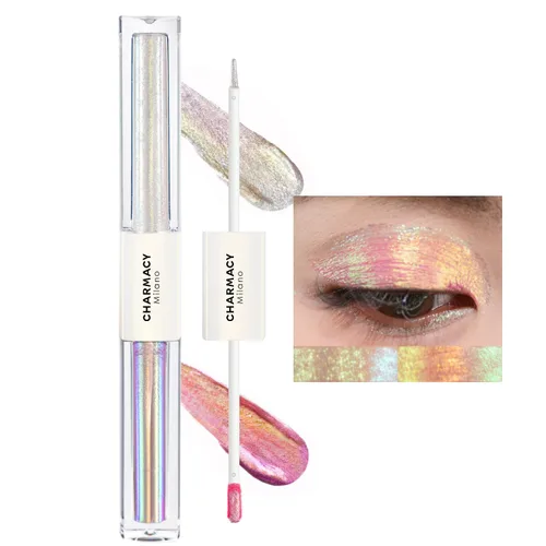 Vista 22 de CHARMACY Sombra de ojos líquida duocroma, aspecto metálico, juego de sombras de ojos con purpurina de larga duración, pigmentos metálicos, secado