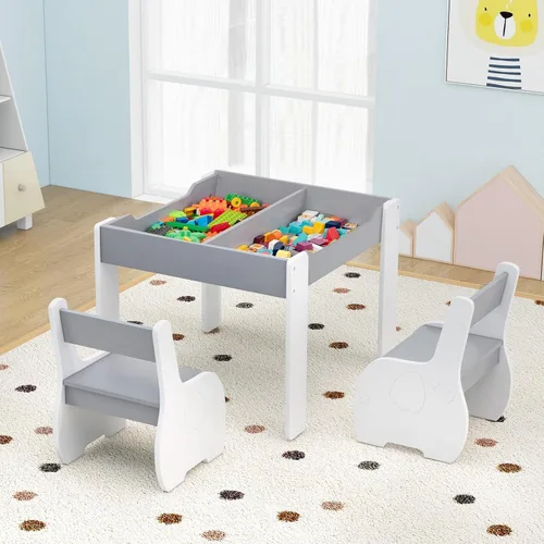 Vista 9 de Costzon Juego de mesa y silla para niños, mesa de actividades de madera 4 en 1 y 2 sillas con pizarra desmontable para arte, manualidades, dibujo