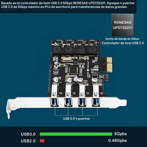 Vista 2 de PCIE - Tarjeta de expansión USB 3.0 de 4 puertos Superspeed de 5 Gbps para Windows 11, 10, 8.x, 7, Vista, XP, PC de sobremesa, tecnología