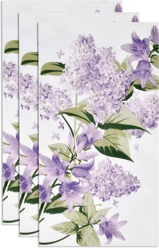 Vista 3 de 100 servilletas para invitados, diseño floral morado, 3 capas, desechables, papel lila, toallas de mano elegantes, decoración de flores