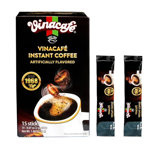 Vista 2 de Vinacafe Black Instant Coffee 30 barras (0.07 onzas por palo) Mezcla de café instantáneo vietnamita, café negro helado, café Den Da, paquetes