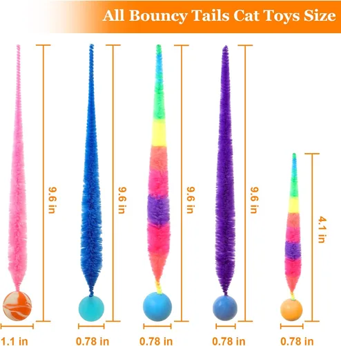 Vista 3 de SHENGSEN Pelota que Rebota con Cola Juguetes para Gatos-5 Paquetes, Gusano Mágico con Juguete de Pelota Grande y Colorida para Gatos, Pelotas que