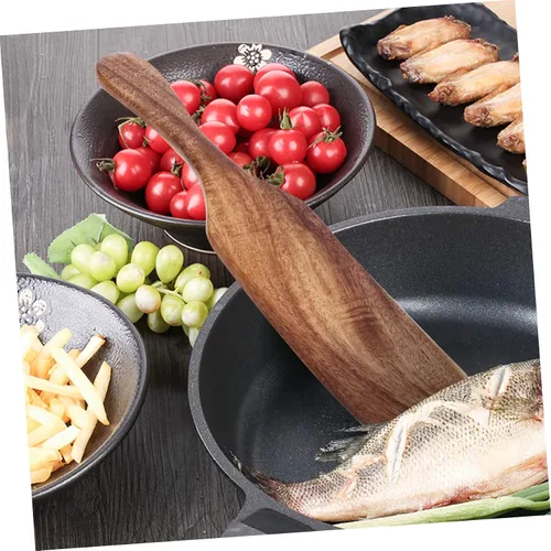 Vista 4 de Cabilock Cucharas de mango de ensalada de teca para servir sin suministros y para mezclar con agitación, cabezal de parrilla, herramientas