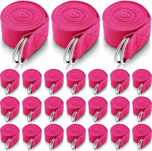 Vista 9 de Leyndo Correa de yoga para estirar, pilates, ejercicio, correas ajustables de 6 pies, cinturón de yoga no elástico con hebilla de anillo en D