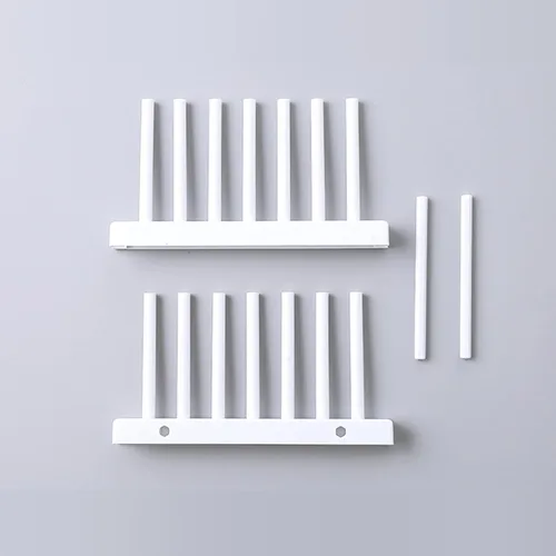 Vista 4 de Paquete de 4 organizadores de platos blancos para gabinete, soporte de plástico para platos que se mantiene seco para platos, cuencos, utensilios