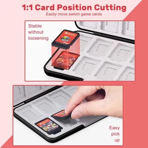 Vista 3 de Jusy Funda para tarjetas de juego para Nintendo Switch, con 24 ranuras para tarjetas de juego y 24 ranuras para tarjetas micro SD