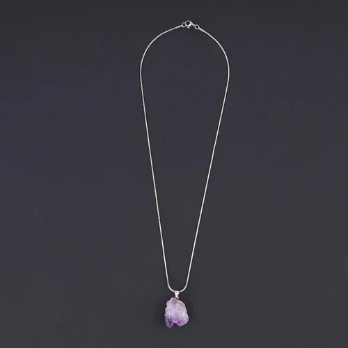 Vista 4 de COAI Collar con colgante de cristal de amatista cruda de 20 pulgadas, Piedra, amatista cruda