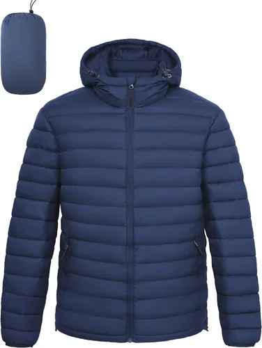 Vista 9 de Chaqueta acolchada ligera y plegable para hombre, con capucha, aislada, resistente al agua, para esquí, senderismo, viajes