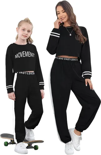 Vista 4 de Betusline Conjuntos de 2 piezas para niñas, lindos conjuntos de ropa de otoño e invierno, 4T-14 años