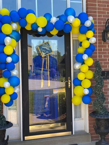 Vista 5 de 100 globos azules, amarillos y blancos para fiesta de Minions, 100 globos de látex, cinta para globos de lujo para cumpleaños de Minions Despicable