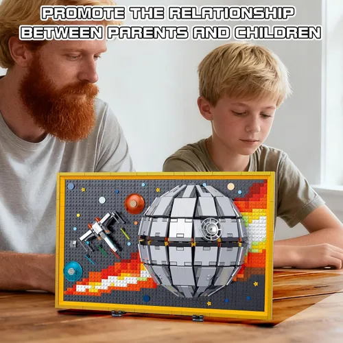 Vista 2 de SZRUIZITEC Kit de 1566 piezas de bloques de construcción de la Estrella de la Muerte, arte de pared (de gran tamaño e incompatible con Lego)