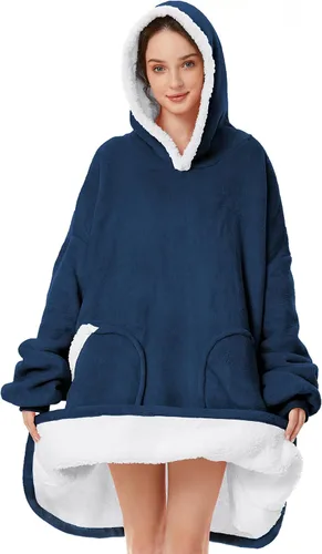 Vista 39 de Zando Manta con Capucha Ponible Manta para Niños y Adultos Manta Cómoda con Capucha Sudadera de Gran Tamaño Sherpa Forro Polar