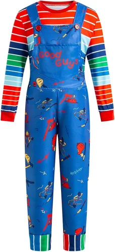 Vista 2 de Okbebe Disfraz de asesino de Halloween para niños, disfraz clásico de película de terror, Azul