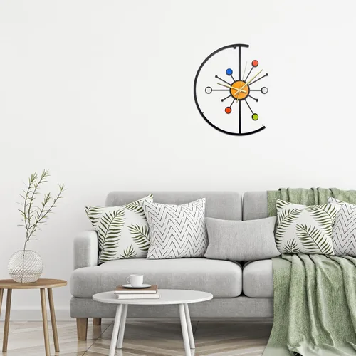Vista 6 de Reloj de pared de metal único de 14 pulgadas, moderno reloj de mediados de siglo con mecanismo silencioso, reloj decorativo colorido para sala