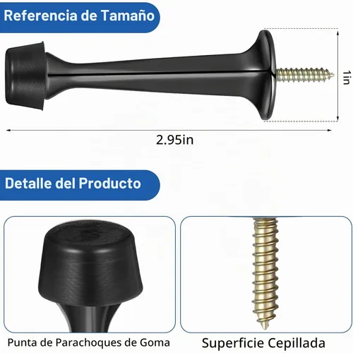 Vista 2 de Chumia - Paquete de 24 topes rígidos para puerta, montaje en pared de 3 Negro