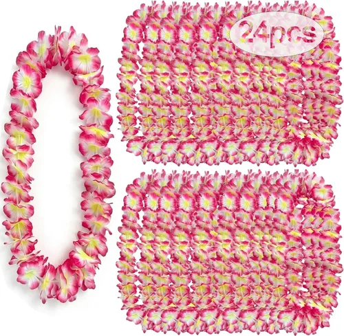 Vista 8 de 24 Leis hawaianos gruesos a granel, Leis de graduación de Luau Leis azul océano, decoraciones de revelación de género para adultos, guirnalda floral