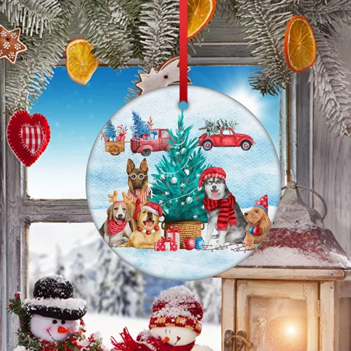 Vista 4 de Adorno de Navidad de familia de cinco, adorno de Beagle, adorno de Navidad de pastor alemán, adorno colgante de perdiguero dorado, adorno
