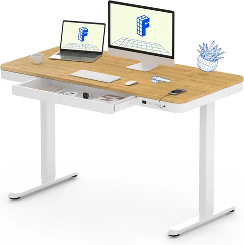 Vista 17 de FLEXISPOT Comhar - Escritorio de pie eléctrico de cristal puro con cajones, escritorio y puertos de carga USB, escritorio ergonómico de altura
