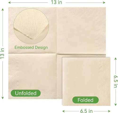 Vista 2 de MORGIANA 100 servilletas de papel desechables, servilletas ecológicas biodegradables, servilletas compostables, servilletas de cóctel marrones