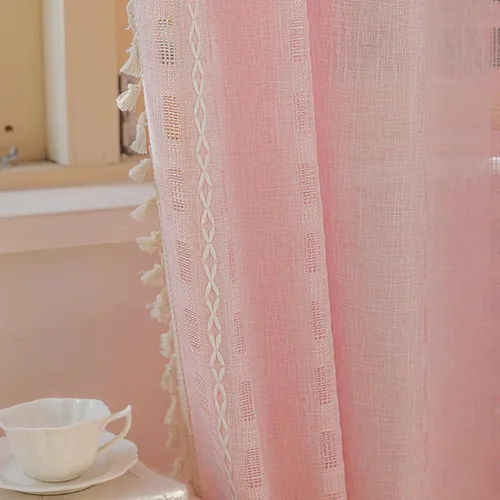 Vista 26 de Deeprove Cortina Boho de 96 pulgadas de largo para sala de estar, dormitorio, guardería, lino café semi-transparente transpirable de 96 pulgadas