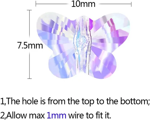 Vista 4 de LONGWIN 60 cuentas de cristal de mariposa AB de 0.394 pulgadas con agujero vertical Adabele Austria Butterfly Glass Colgantes de cuentas