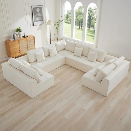 Vista 49 de Sofás seccionales modulares de 110 pulgadas para sala de estar, sofá seccional comprimido sin hueso, sofá de espuma viscoelástica tapizado de 3 Beige