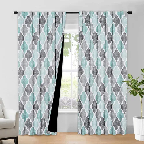 Vista 37 de Beauoop Cortinas 100% Opacas de 45 Pulgadas de Largo, 2 Paneles para Dormitorio, Sala de Estar, Gris Aqua Marroquí Geométrico, Oscurecimiento