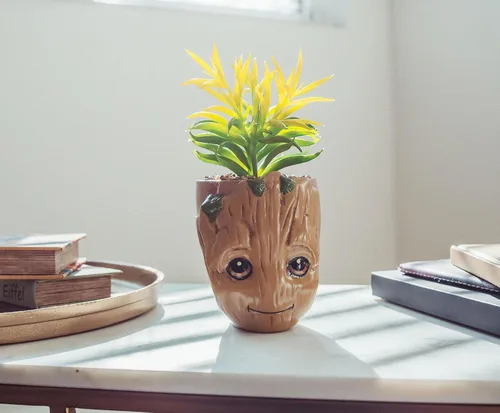 Vista 3 de Silver Buffalo Guardianes de la Galaxia Baby Groot's Face - Planta artificial decorativa de cerámica