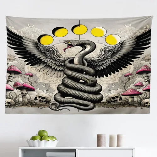 Vista 129 de Ambesonne Tapiz hippie, abrazo de hongos de ensueño y árbol de la vida místico y mandal verde, decoración de tela para colgar en la pared