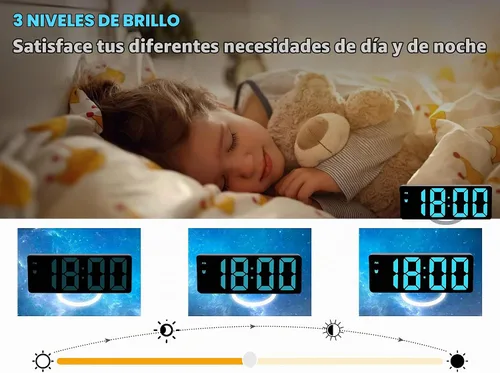 Vista 4 de Reloj Despertador Digital para Dormitorio, Relojes Electrónicos LED con Superficie de Espejo, Brillo Ajustable, Modo Snooze, Control de Voz Caso