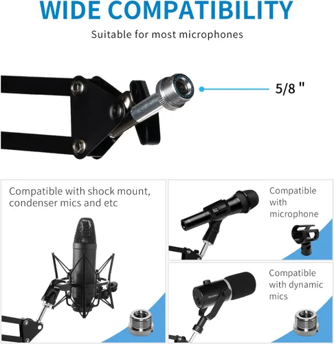 Vista 3 de FEELWORLD AMS1 Brazo de micrófono ajustable, soporte de micrófono con tornillo de 3/8" a 5/8", compatible con PM1 y otros micrófonos para podcast