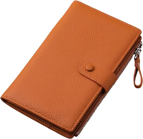 Vista 9 de Cartera para mujer, con cremallera y bolsillo para monedas, con bloqueo Rfid, billetera delgada de cuero para mujer, Beige, Classic