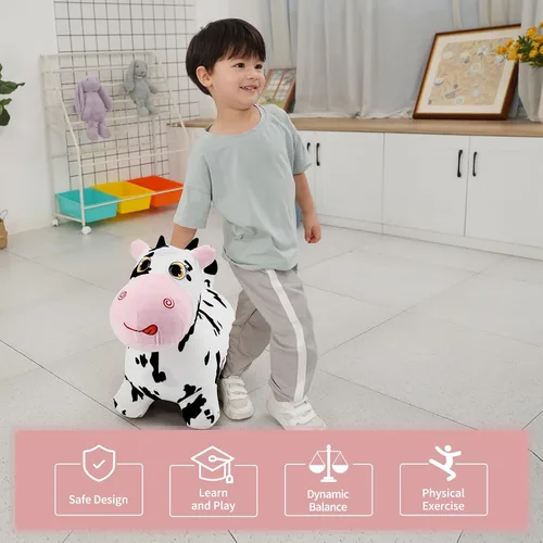 Vista 3 de INPANY Juguetes Saltarines de Vaca Animales de Granja para Regalos de Niña de 2 Años, Caballo Saltarín Inflable de Peluche para Niños, Montable Toro