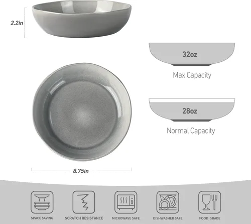 Vista 2 de famiware Aurora - Cuencos para pasta de 8.75 pulgadas, cuencos grandes de 32 onzas para cocina, ensalada, sopa, platos de pasta de gres irregular