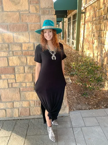 Vista 6 de GRECERELLE - Vestido largo para mujer, holgado, con bolsillos, manga corta y abertura lateral, estilo informal