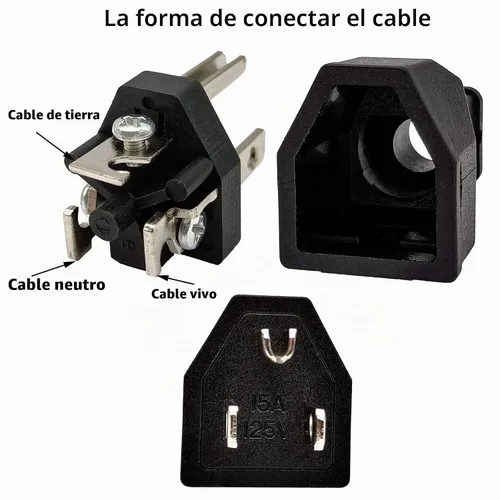 Vista 6 de Enchufe de hoja recta de 15 amperios y 125 voltios, conexión a tierra de 3 cables de repuesto de cable de extensión macho, enchufe, hoja recta