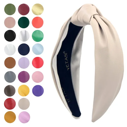 Vista 2 de Diademas de cuero para mujer, marfil elegante durante todo el año, para usar todo el día. Bandas para la cabeza para mujeres adultas y mujeres