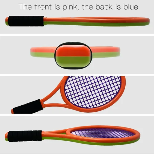 Vista 4 de Raqueta de tenis para niños, raqueta de tenis de plástico de 17 pulgadas con 2 bolas suaves, 2 pelotas de tenis y 4 volantes para niños