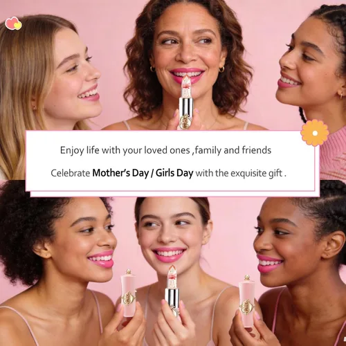 Vista 2 de Paquete de 6 lápices labiales de gelatina de flores de cristal, bálsamo labial nutritivo de larga duración, hidratante mágico que cambia