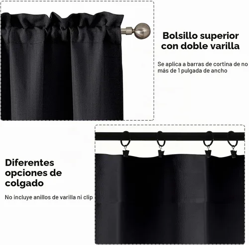 Vista 3 de OWENIE Bob Juego de 2 Paneles de Cortinas Negras de Cocina para Ventanas de 36 Pulgadas de Largo, Cortinas Cortas de Café con Textura de Lino