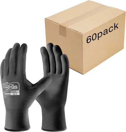 Vista 13 de COOLJOB Paquete de 12/60 pares de guantes de trabajo de seguridad a granel con revestimiento de poliuretano de agarre, guantes de punto sin costuras