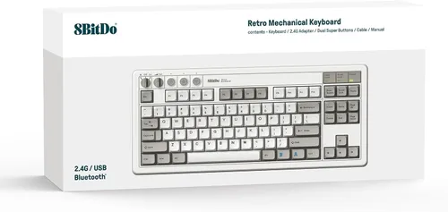 Vista 5 de 8BitDo Teclado mecánico retro, Bluetooth2.4GUSB-C, teclado para juegos intercambiable en caliente con 87 teclas, botones dobles súper programables