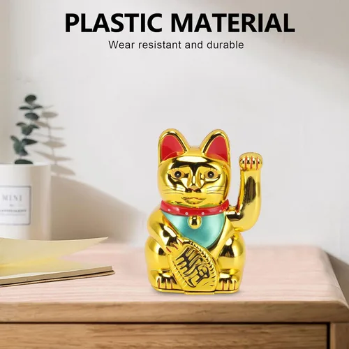 Vista 2 de Lucky Fortune Cat, gato de la suerte japonés con brazo agitado, figura de gato de buena suerte de Feng Shui, funciona con pilas, adorno