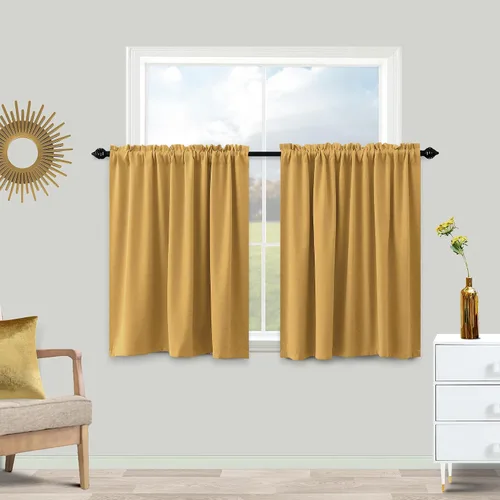 Vista 37 de Cortinas de café KOUFALL de 18 x 24 pulgadas para tratamientos de ventanas pequeñas, niveles de cortinas bohemias opacas para ventanas de RV y Beige