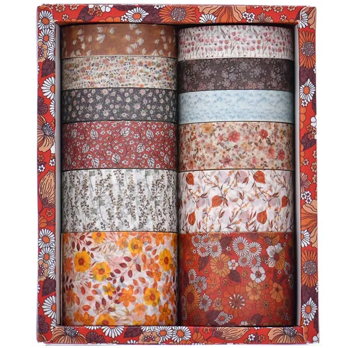 Vista 2 de 12 rollos de cinta washi con flores, juego de cinta adhesiva artística floral, cinta decorativa de jardín en flor para manualidades, niños, álbumes