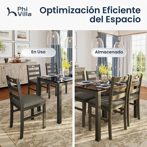 Vista 6 de PHI VILLA - Juego de mesa de comedor para 4, mesa y sillas de cocina con diseño de mármol Emperador Mármol Oscuro y Oliva