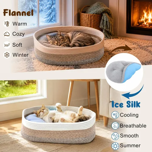 Vista 3 de SZEE Instinct Basket para gatos con cojín reversible, seda de hielo +