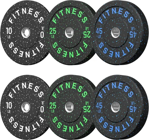 Vista 24 de HANDBODE 2-Inch High-Bounce Bumper Plates, Olympic Weight Set, 10-650 lb